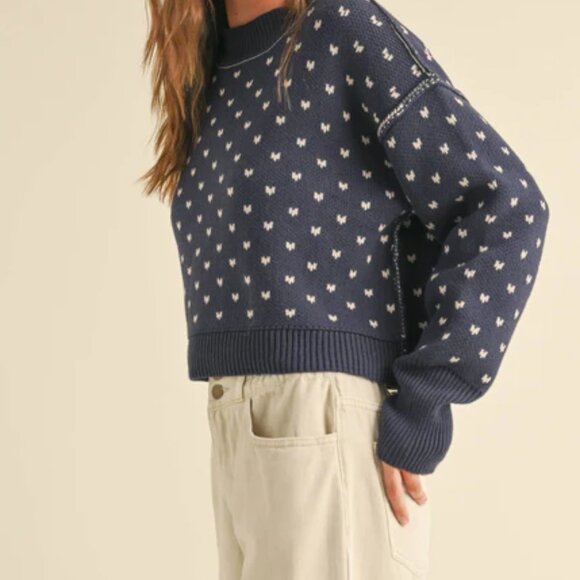 NWT Navy Patterned Cropped Sweater - Picture 3 of 8